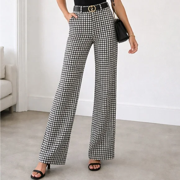 Cabi Houndstooth Wide Leg Pants Size 0 NWOT Chic High Rise Trouser - Picture 3 of 15